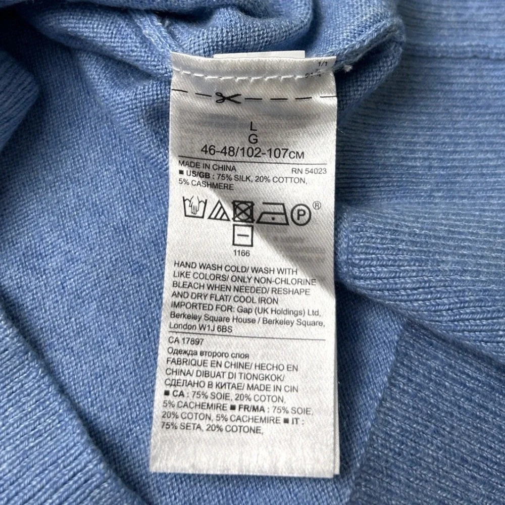 Banana Republic Men Silk Cashmere Luxury Blend V-Neck Sweater Blue Size L Preppy